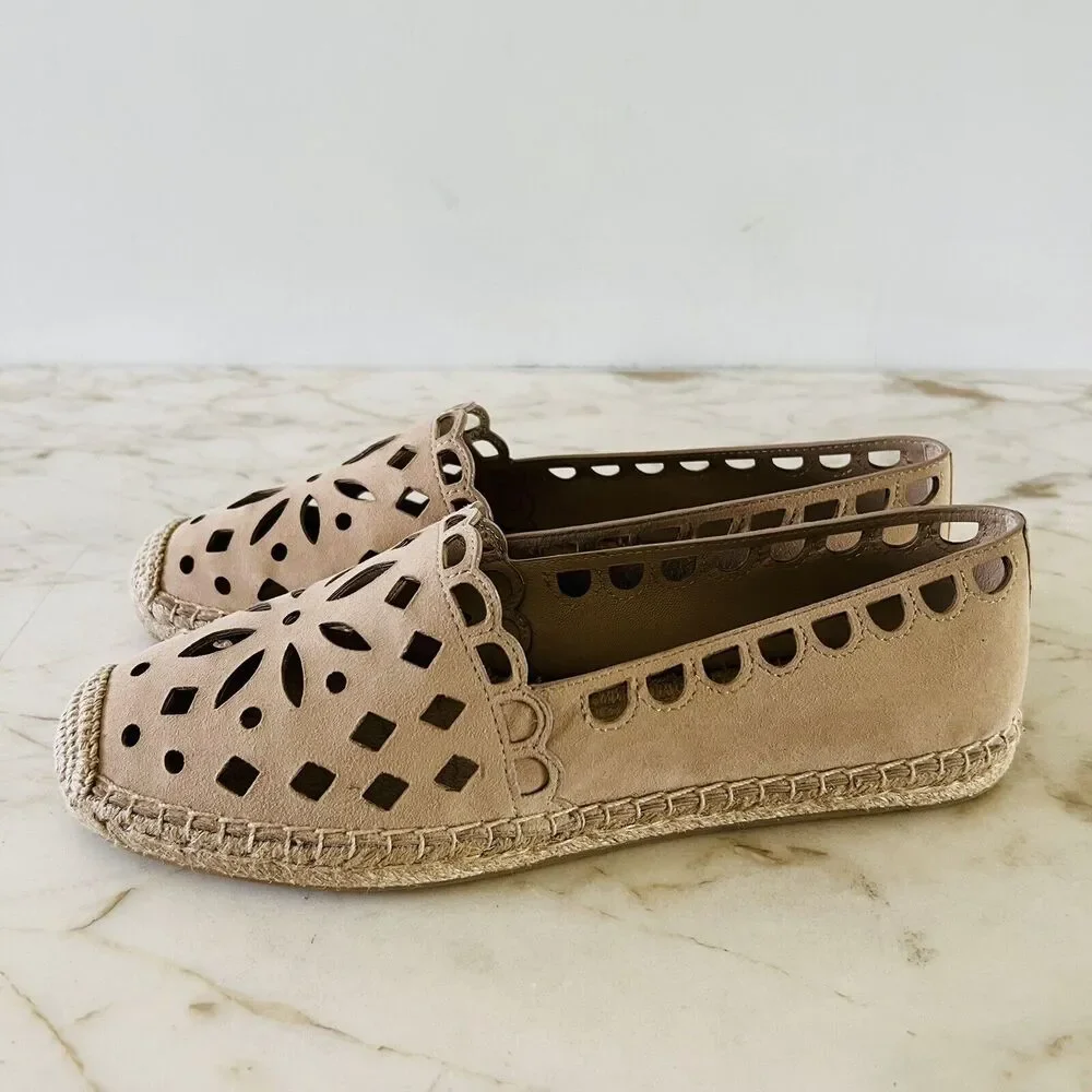 TORY BURCH May Desert Blush Tan Kid Suede Espadrille Flats - US 9.5